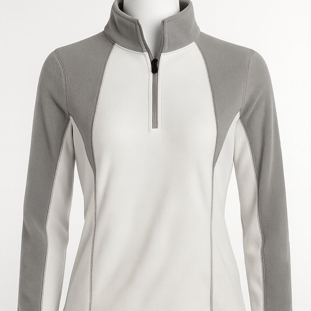Tek Gear Women's Gray & White Color‑Block Microfleece Quarter‑Zip Pullover | Med